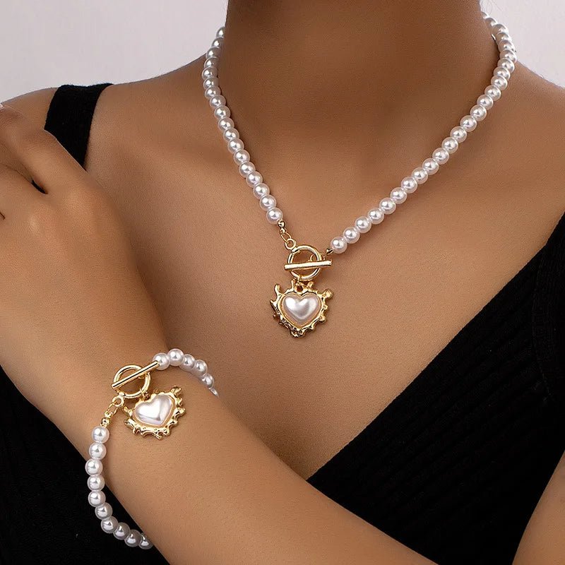 Zyra Stone Beaded Heart Pendant Bracelet and Necklace Set