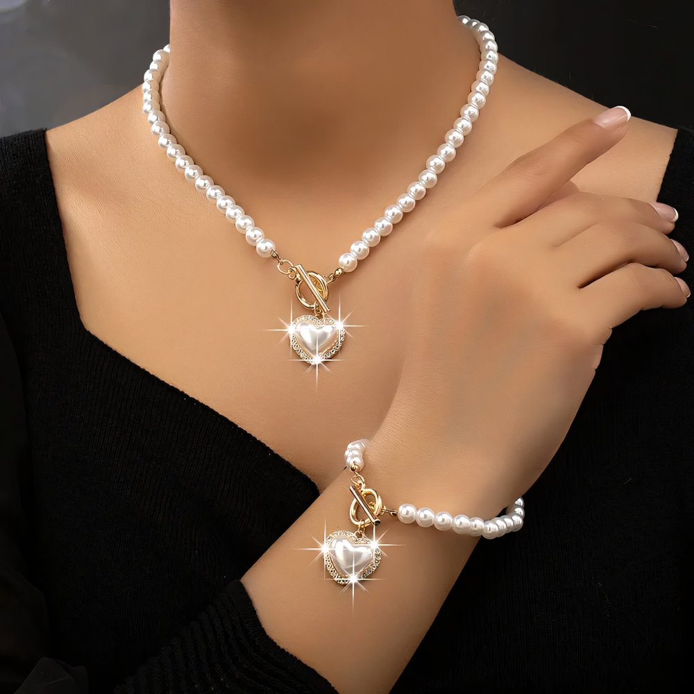 Zyra Stone Beaded Heart Pendant Bracelet and Necklace Set