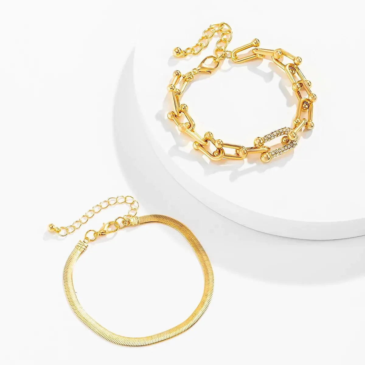 Zyra Stone presents the 2pc Statement Chain Lock & Herringbone Bracelet Set