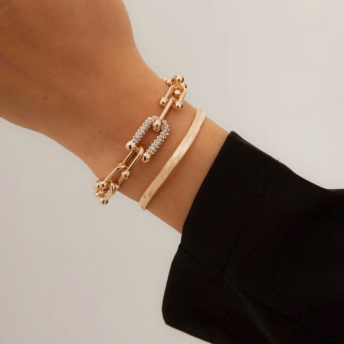 Zyra Stone presents the 2pc Statement Chain Lock & Herringbone Bracelet Set