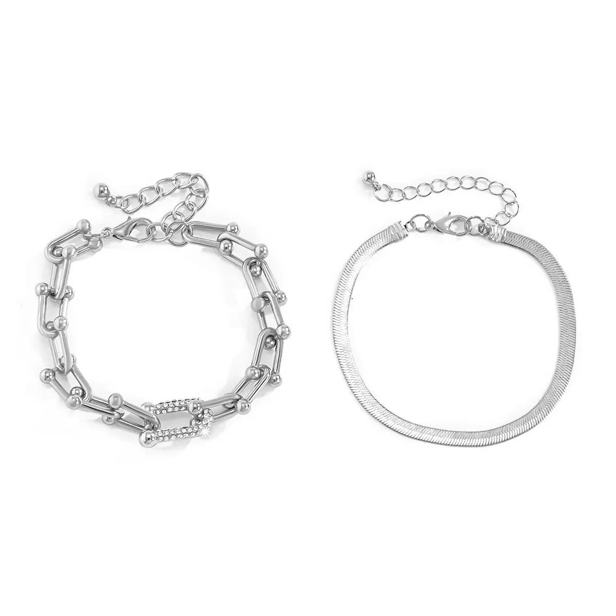 Zyra Stone presents the 2pc Statement Chain Lock & Herringbone Bracelet Set