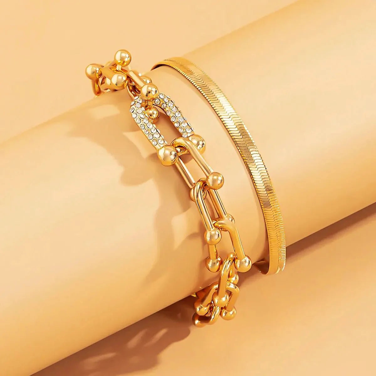 Zyra Stone presents the 2pc Statement Chain Lock & Herringbone Bracelet Set