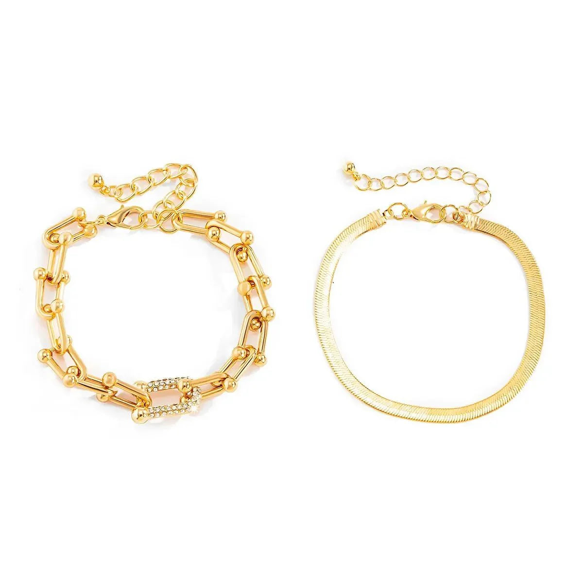 Zyra Stone presents the 2pc Statement Chain Lock & Herringbone Bracelet Set
