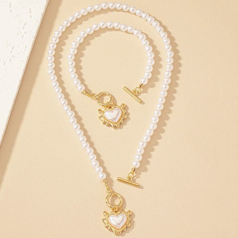 Zyra Stone Beaded Heart Pendant Bracelet and Necklace Set