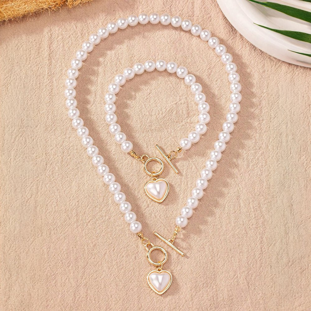 Zyra Stone Beaded Heart Pendant Bracelet and Necklace Set