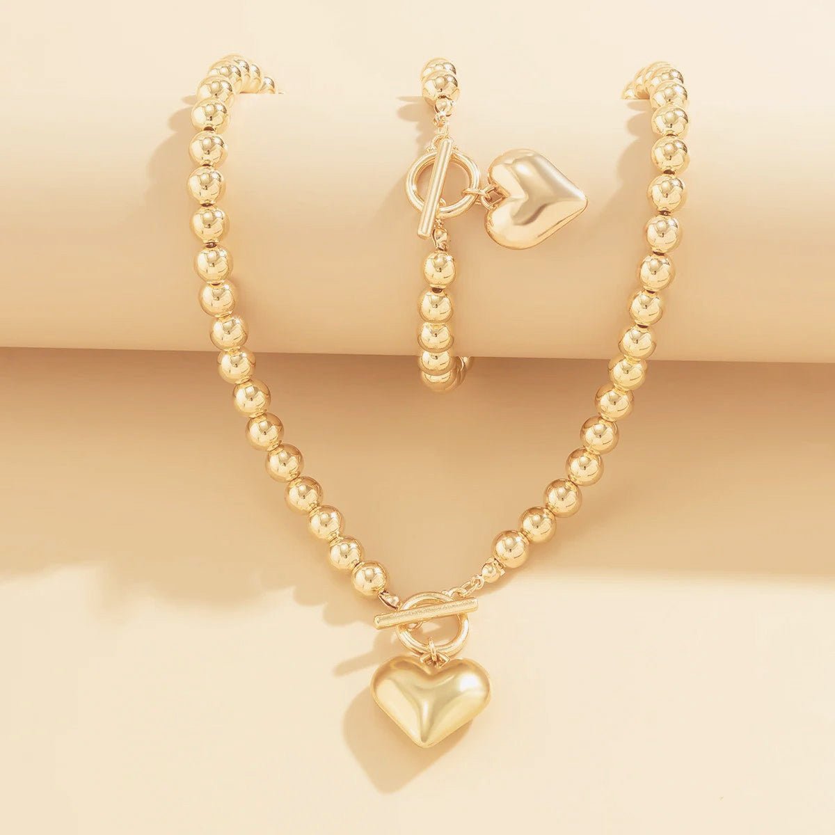 Zyra Stone Beaded Heart Pendant Bracelet and Necklace Set