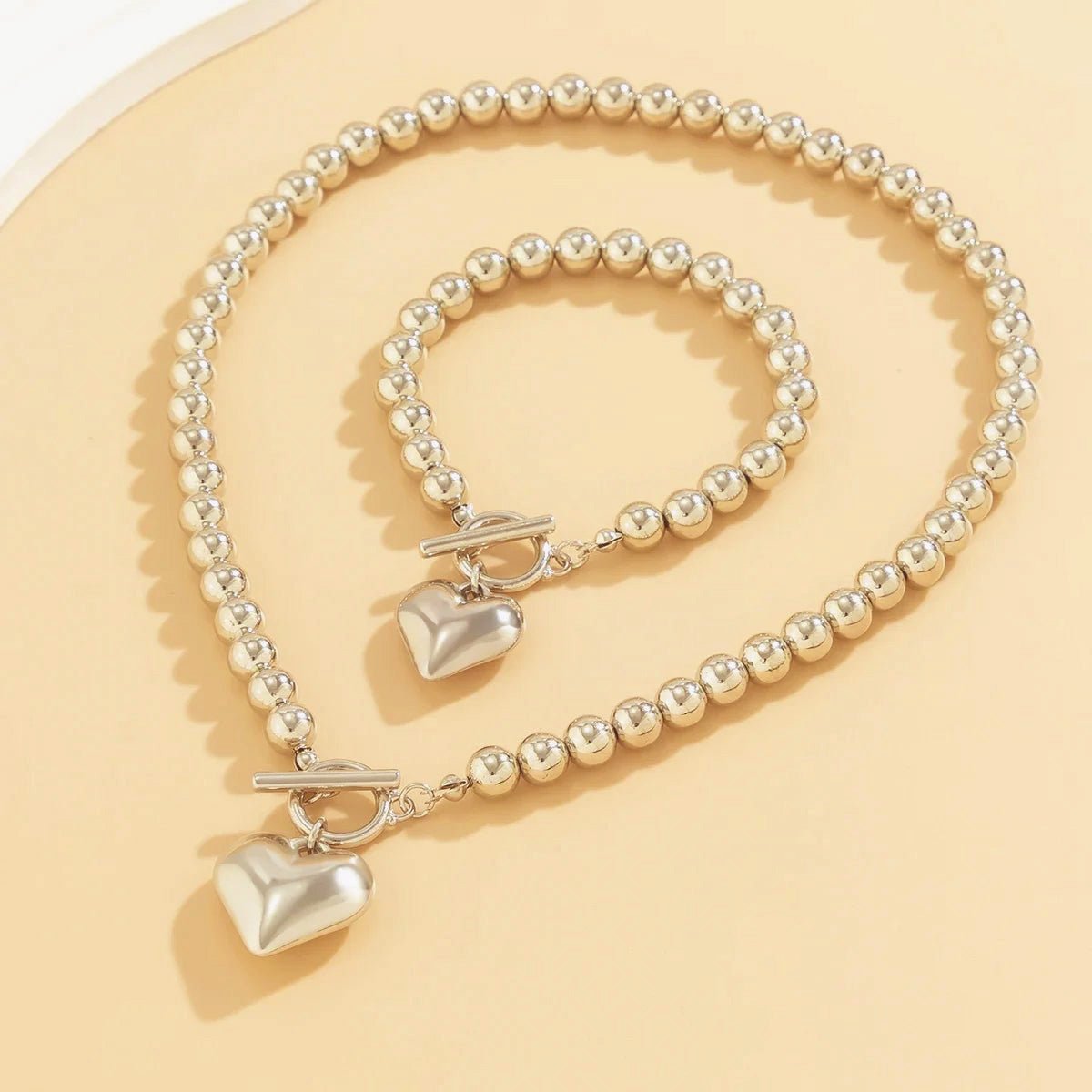 Zyra Stone Beaded Heart Pendant Bracelet and Necklace Set