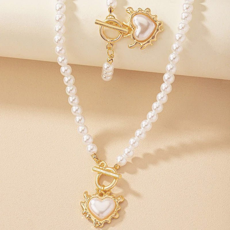 Zyra Stone Beaded Heart Pendant Bracelet and Necklace Set