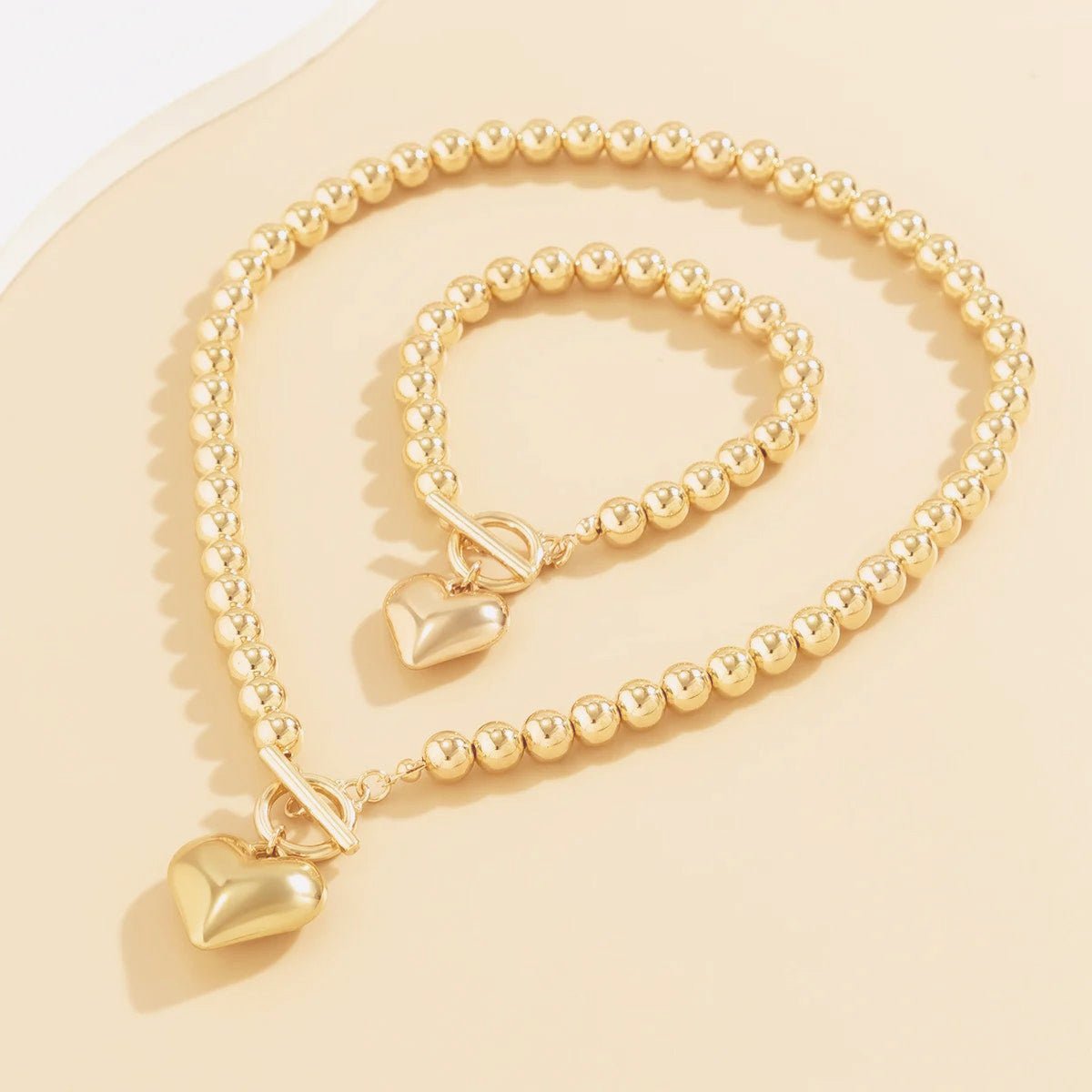 Zyra Stone Beaded Heart Pendant Bracelet and Necklace Set