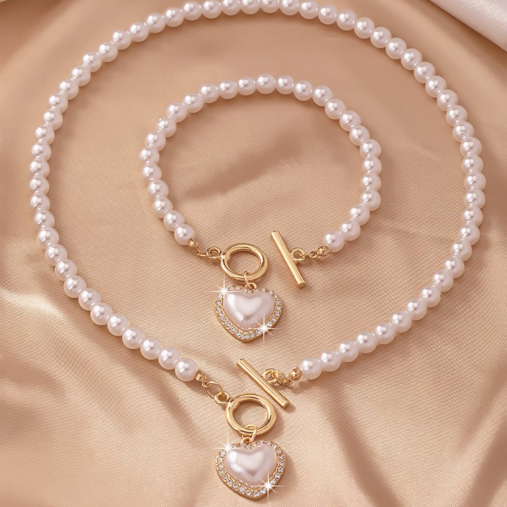 Zyra Stone Beaded Heart Pendant Bracelet and Necklace Set