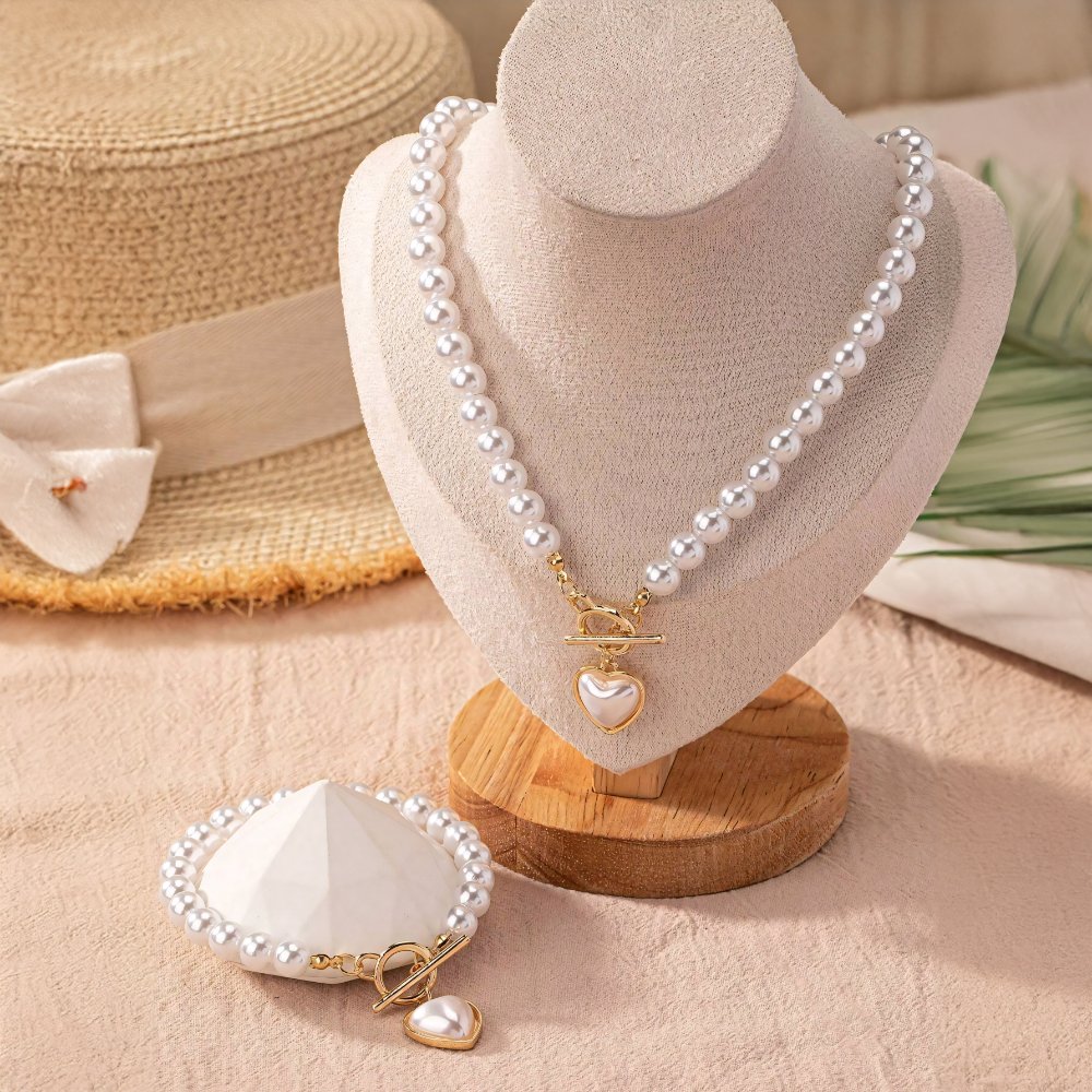Zyra Stone Beaded Heart Pendant Bracelet and Necklace Set