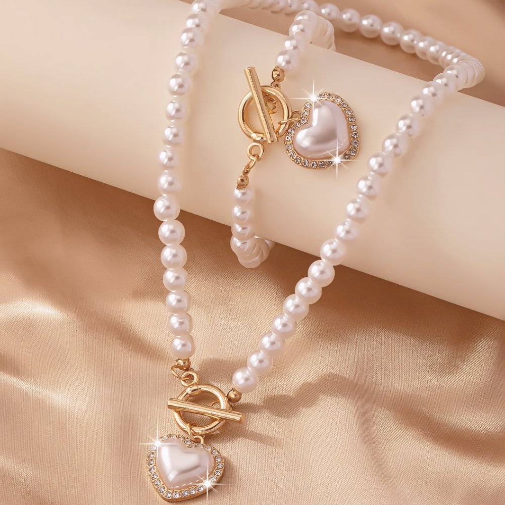Zyra Stone Beaded Heart Pendant Bracelet and Necklace Set
