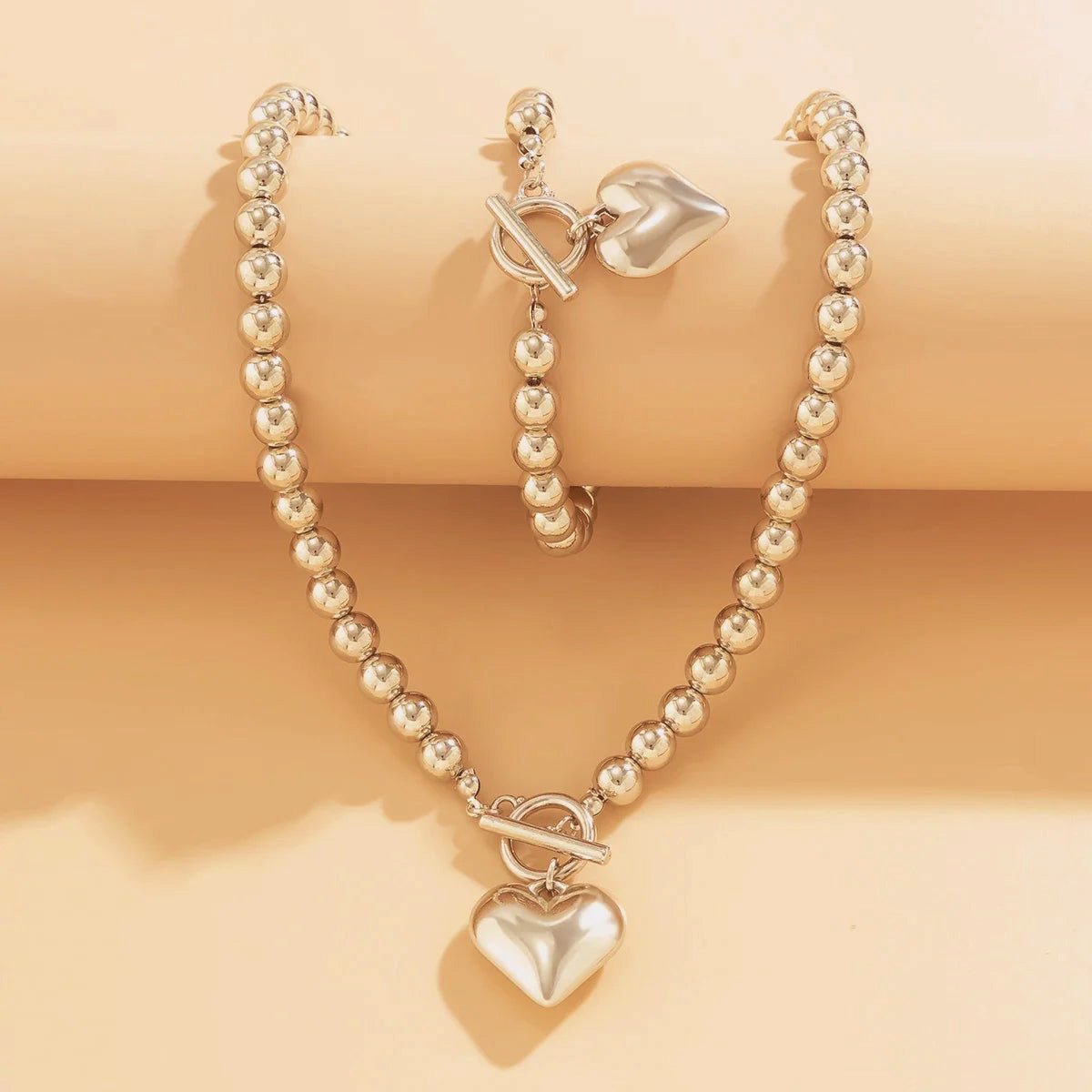 Zyra Stone Beaded Heart Pendant Bracelet and Necklace Set
