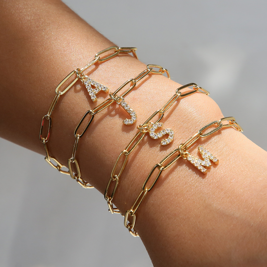 Zyra Stone introduces the Dainty Paperclip Letter Initial Bracelet,