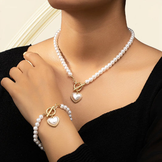 Zyra Stone Beaded Heart Pendant Bracelet and Necklace Set