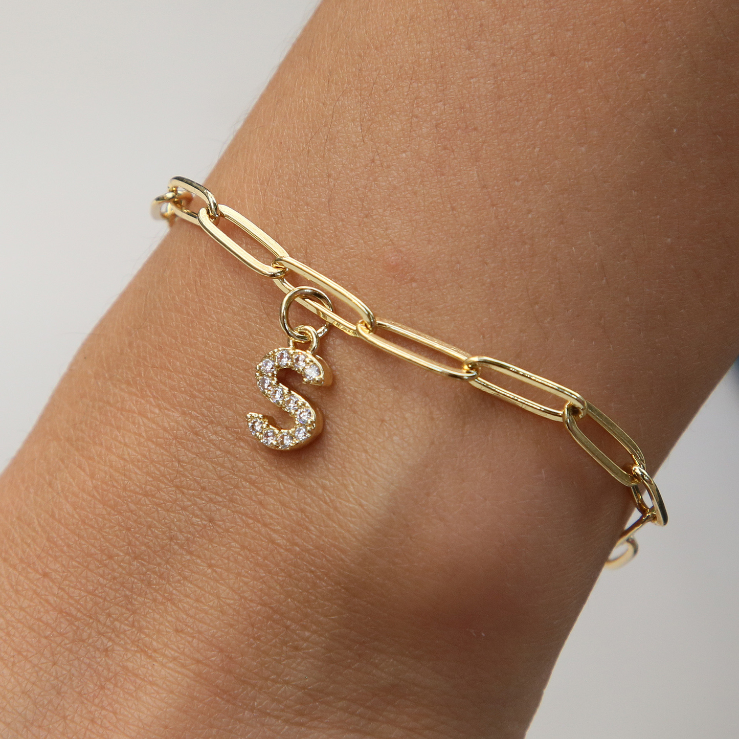 Zyra Stone introduces the Dainty Paperclip Letter Initial Bracelet,