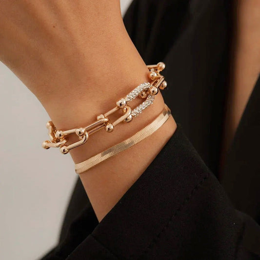 Zyra Stone presents the 2pc Statement Chain Lock &amp; Herringbone Bracelet Set