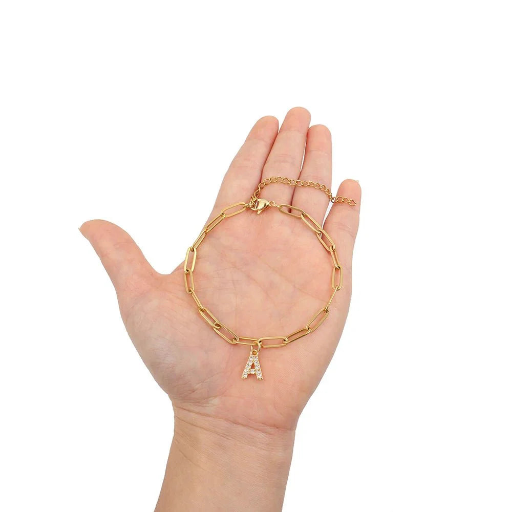 Zyra Stone introduces the Dainty Paperclip Letter Initial Bracelet,